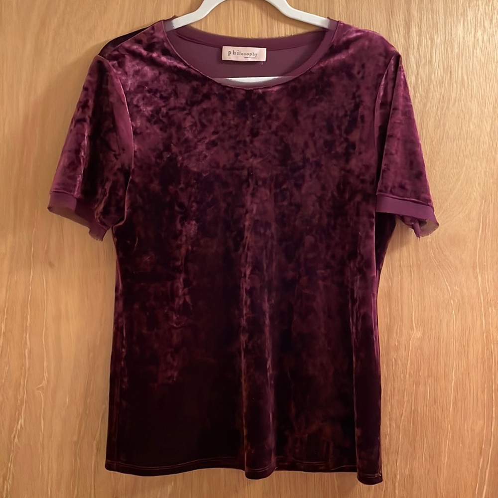 Velvet philosophy top in a deep magenta color. Size medium.